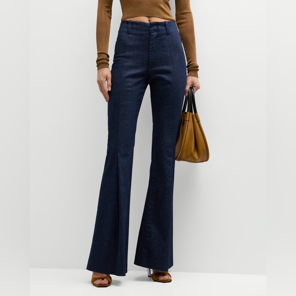 FRAME Pixie Pleated Flare Denim Trousers - Picture 10 of 10